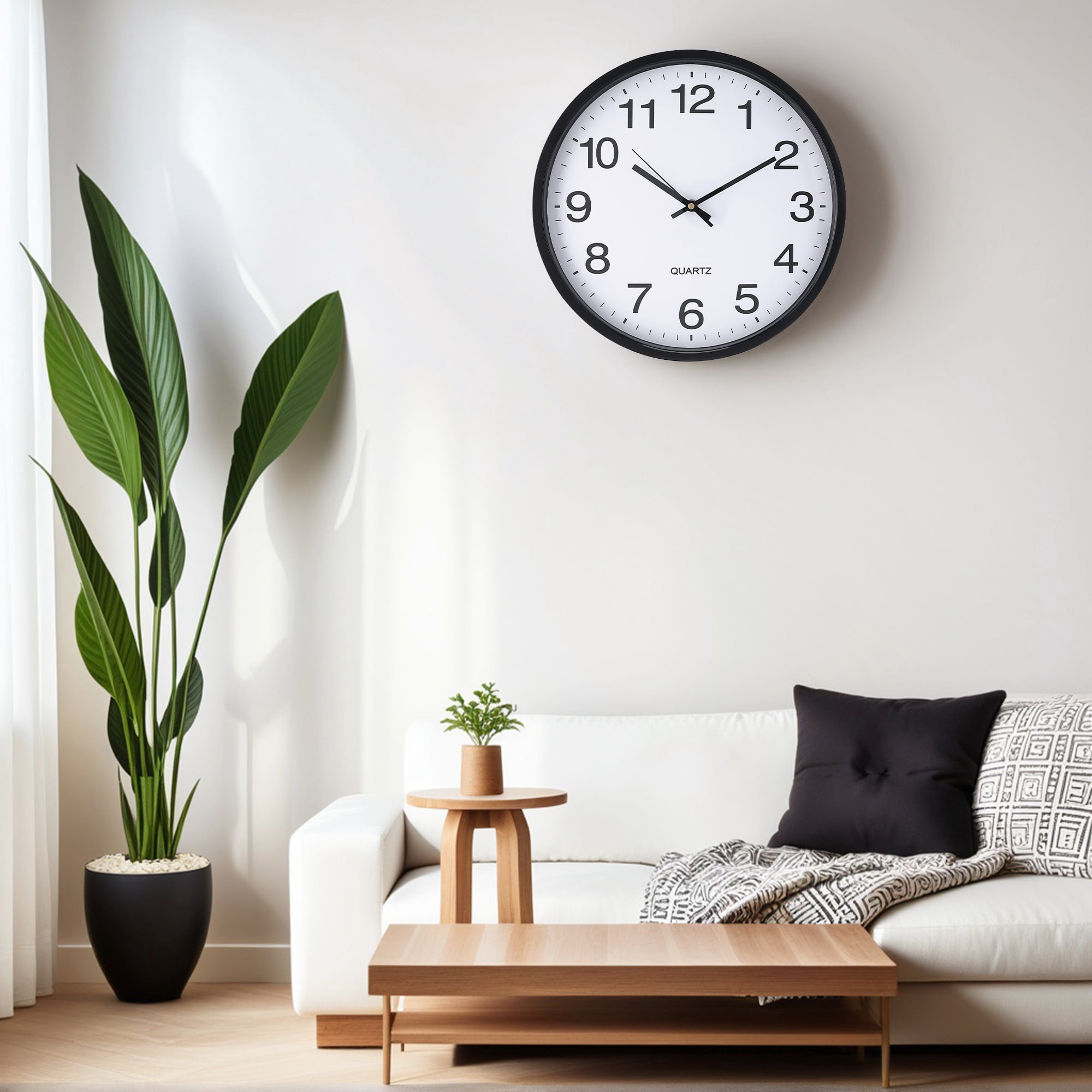 Unique Bargains Silent Non-Ticking Wall Clock with Big Numbers Black
