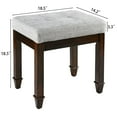 thumbnail image 3 of JESONVID Solid Wood Upholstered Vanity Bench, Fabric Tufted Foot Stool Small Vintage Ottoman with Padded Cushion Seat Carved Footrest Rustic Legs for Bedroom Living Room Dark Grey 318LG, 3 of 8