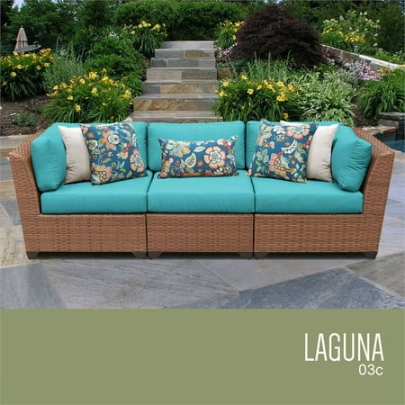 TK Classics Laguna 3-Piece Wicker Patio Sofa in Turquoise