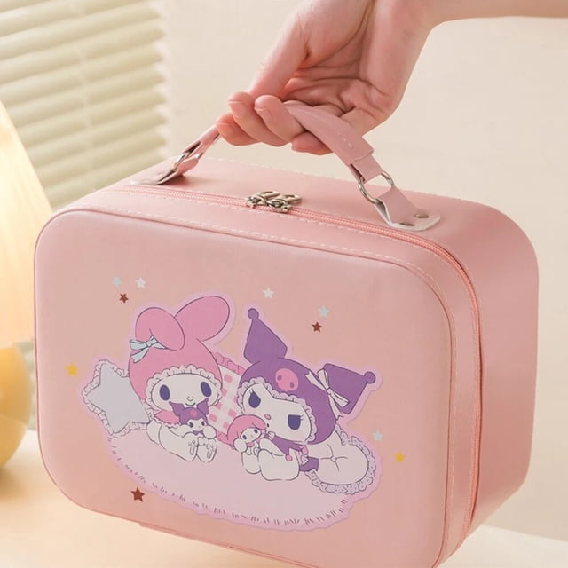 Anime Kuromi My Melody Suitcase Cosmetic Bag Sanrioed Kawaii Kt High Capacity Storage Makeup Brush Portable Travel Outdoor Gift