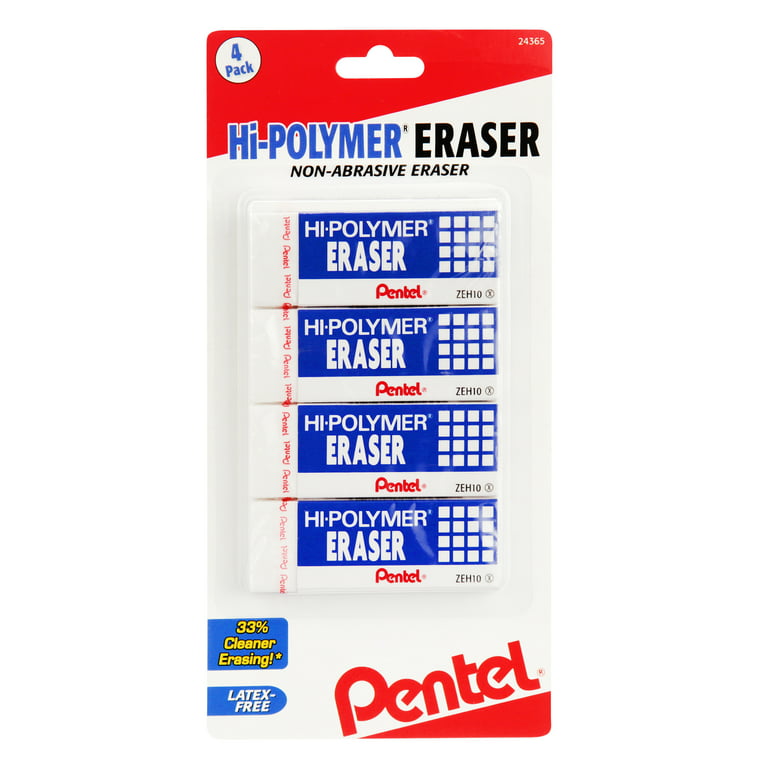 Pentel Hi-Polymer Block Eraser, Large White 4-Pk