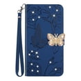 thumbnail image 2 of for Samsung Galaxy A54 5G Flower Pattern Wallet Case, with Wrist Hand Strap Crossbody Lanyard, Sparkle Rhinestone Butterfly Cover with Card Slots & Kickstand & Magnetic Clasp Case, Darkblue #2, 2 of 10