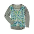 thumbnail image 1 of Aeropostale - Camiseta con adorno frontal de seda floral para mujer, gris, talla mediana, 1 of 2