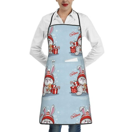 

Pofeuu merry Christmas rabbit Print Aprons with Pockets Cute Aprons for Kitchen Cooking Server Barber Chef Apron