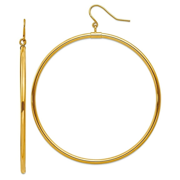 14k Yellow Gold Hollow Polished Shepherd hook Tube Hoop Long Drop Dangle Earrings 50x2mm Wide Hoop Earring for Women