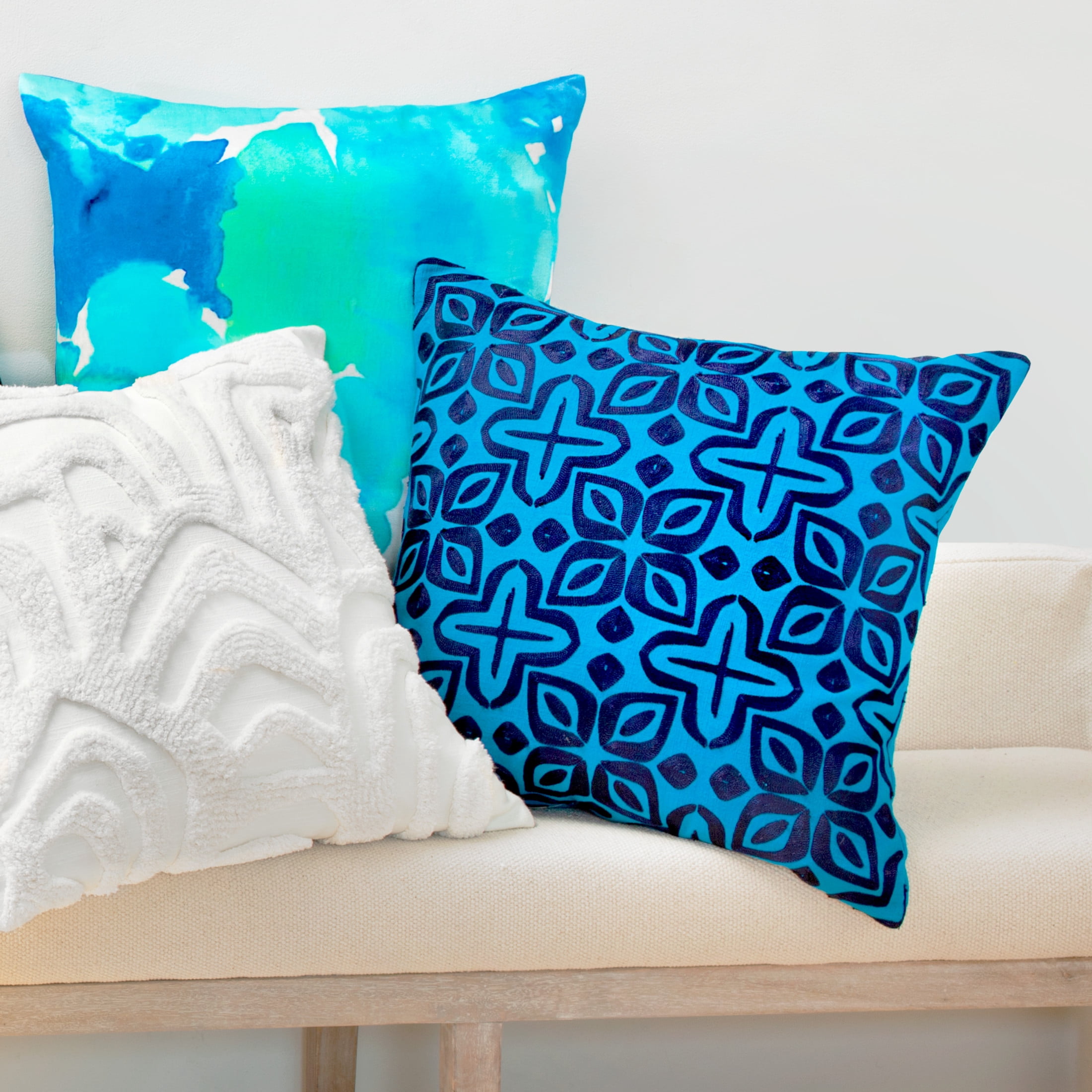 Rochelle Porter Beauty Decorative Square Pillow, Throw, Peacock, Blue, Cotton , Polyfill, 20"x20", 1 Count