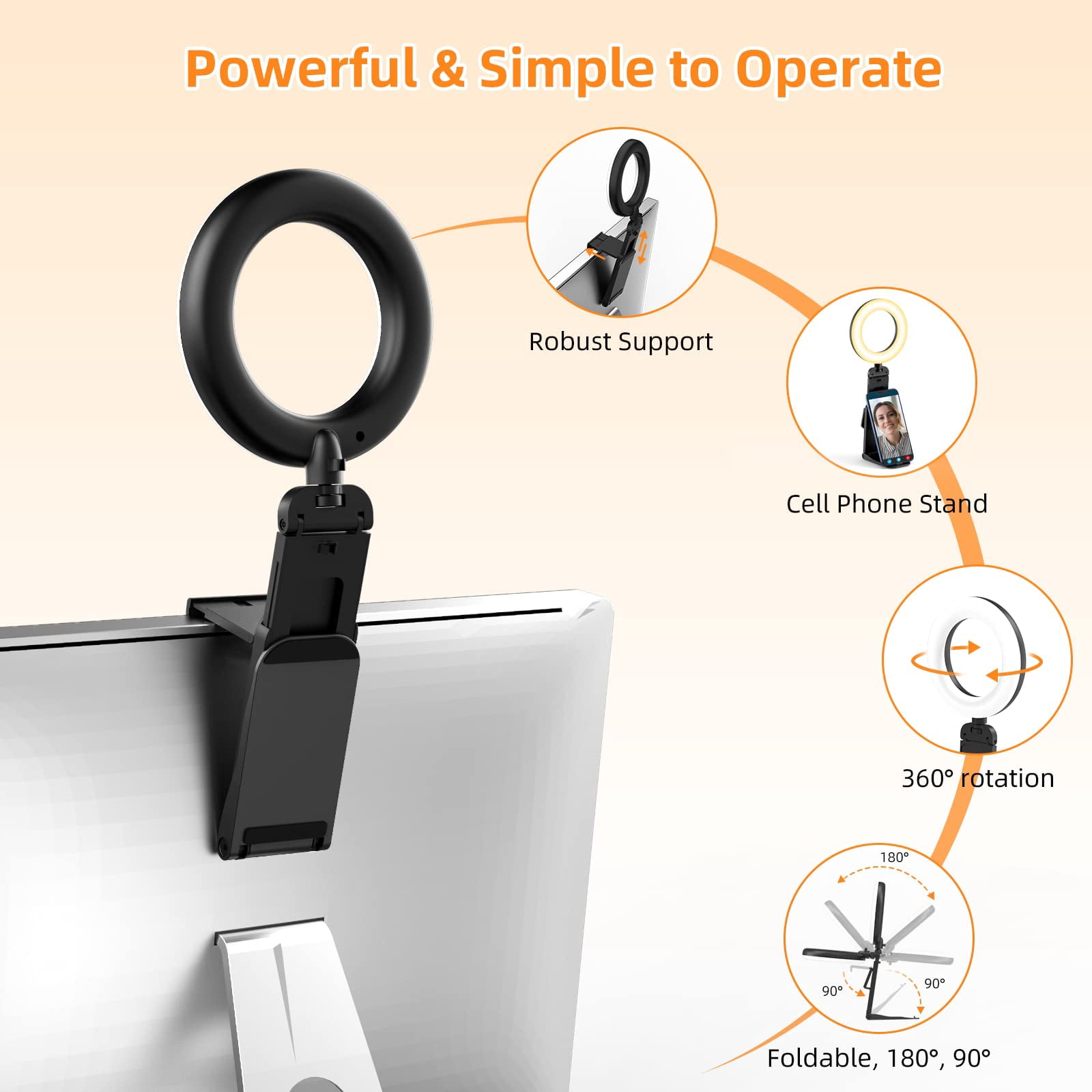 Ring Light for Laptop Desk Clip On,Small Computer Video Conference Lighting with Stand for Phone/Webcam/Monitor,5" Portable Mini LED Selfie Light Desktop for Zoom Meeting/Video Call/Recording(White)