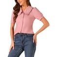 thumbnail image 4 of INSPIRE CHIC Chambray Shirt for Women's Peter Pan Collar Puff Sleeve Vintage Denim Blouse XS Pink, 4 of 5