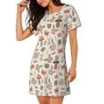 thumbnail image 2 of Easygdp Forest Mushrooms Insects Camisón de manga corta para mujer, informal, estampado, 2 of 6