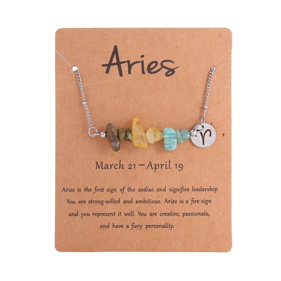 Aries Zodiac Crystal Necklace for Women, 12 Constellation Natural Chip Stone Pendant Necklace, Stainless Steel Hypoallergenic Fashion Jewelry Birthday Gift