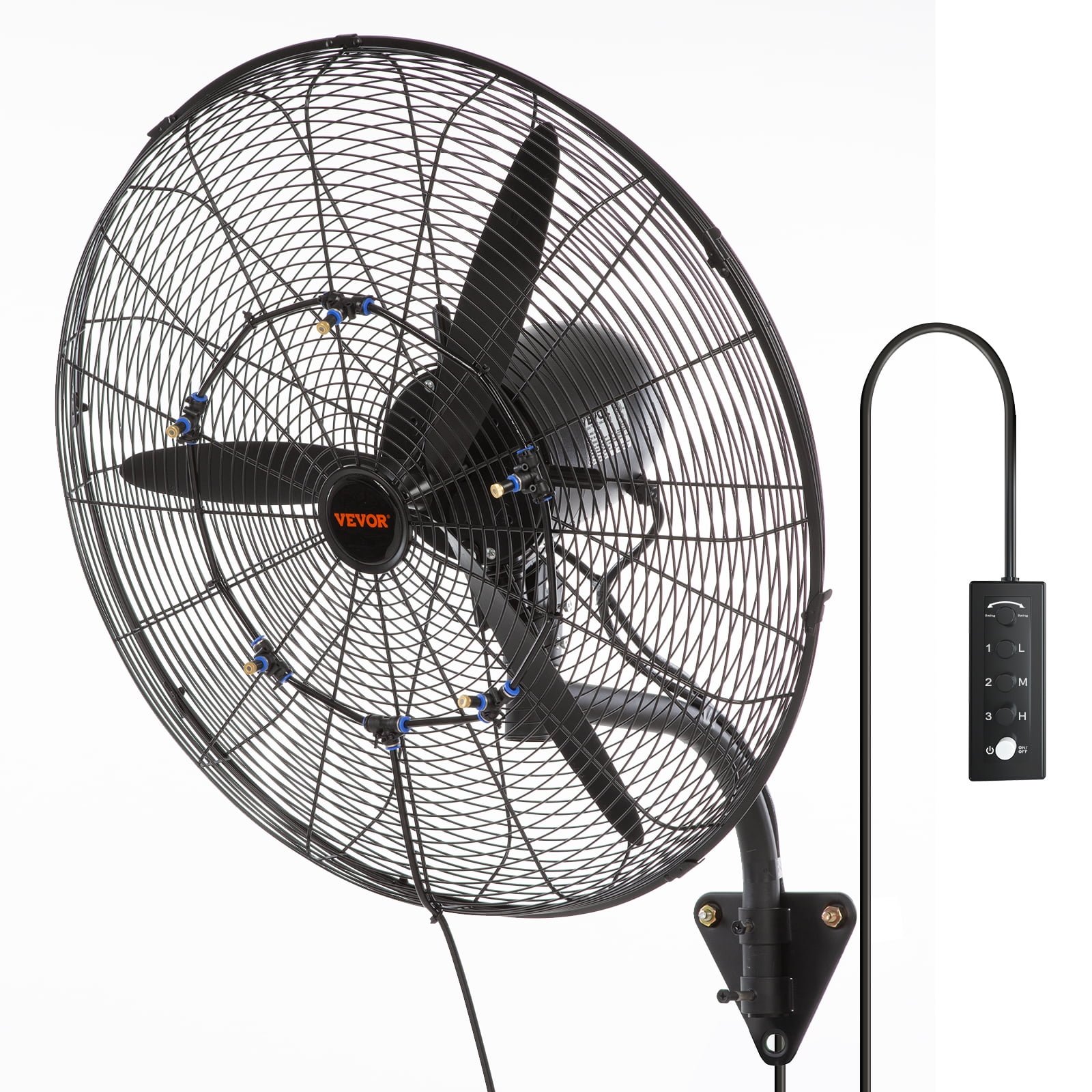 VEVOR Wall-Mount Misting Fan,24 inch, 3-Speed High Velocity Max. 7000 CFM, Waterproof Oscillating Industrial Wall Fan, Commercial or Residential