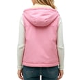 thumbnail image 6 of Toddler Girl Puffer Vest Sherpa Lined Fleece Lined Hooded Sleeveless Gilet Zip Snap Winter Warm Outerwear Waistcoat with Zipper Pockets for Kids, 6 of 8