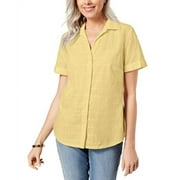 Karen Scott Petite Cotton Embroidered Shirt (Lemon Sugar, PS)