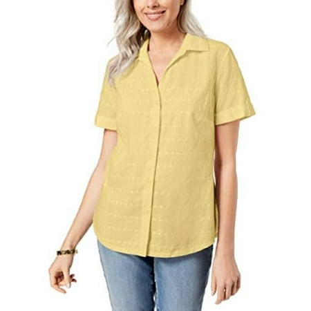 Karen Scott Petite Cotton Embroidered Shirt (Lemon Sugar, PS)