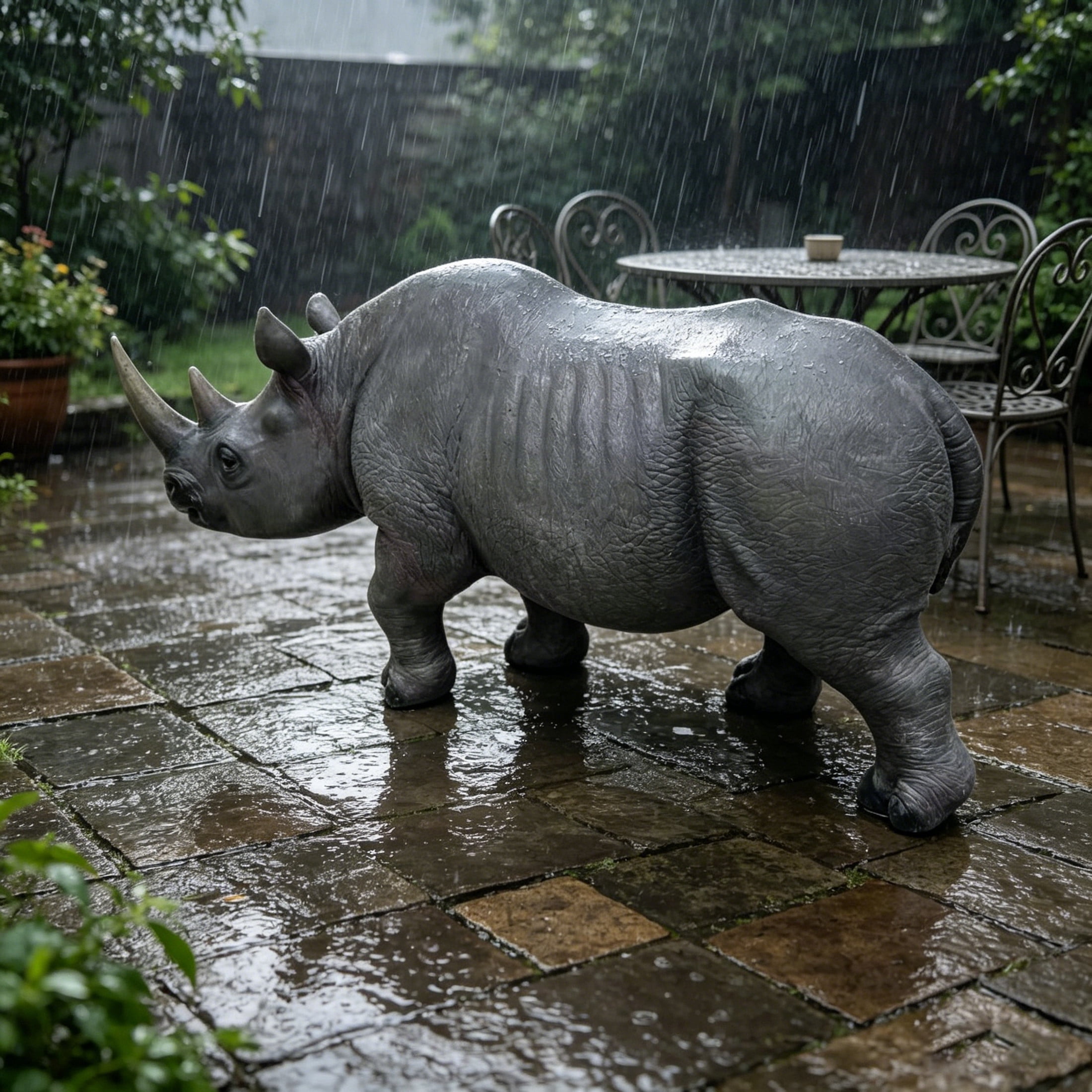 GDF Studio Rhinoceros Resin Indoor/Outdoor Guardian Statue, Weather-Resistant Decor Figurine for Garden & Courtyard