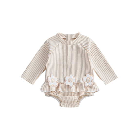 BemeyourBBs Toddler Baby Girl Swimsuit Newborn Infant Bathing Suit One-Piece Swimsuits Flower Striped Rash Guard Long Sleeve Zipper Swimwear Summer Beach Wear