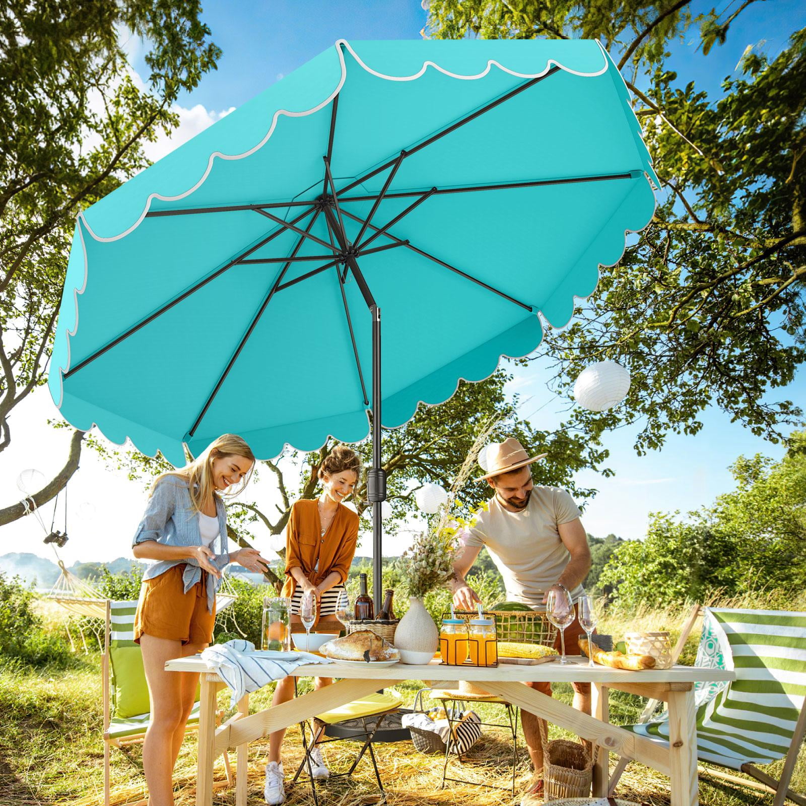 10 Feet Ruffled Patio Umbrella Outdoor Market Umbrella with Crank and Tilt Function