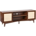 thumbnail image 1 of KFFKFF Walnut TV Stand for 75in Television, Bohemian Style TV Console with Rattan Door, Media Center with Integrated Socket, Two-Shelf Storage Cabinet, Contemporary Design for Living Space, Media Area, 1 of 9