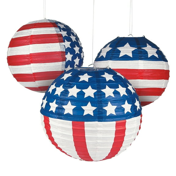 Patriotic Flag Paper Lanterns - Party Decor - 12 Pieces