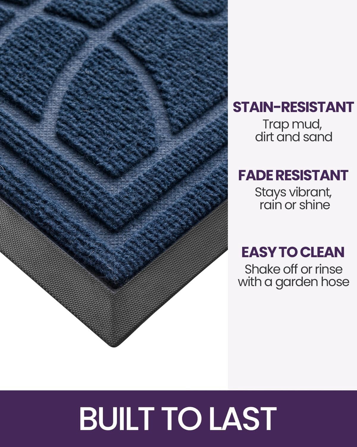 Front Door Mat Outside Entrance  Heavy Duty Non Slip Low Profile Doormat For Entryway Dirt And Welcome Mats Easy Clean Patio Garage 3x2 Blue