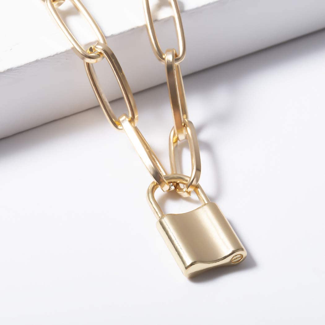 Punk Lock Pendant Necklaces Gold 