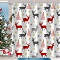 thumbnail image 2 of Winter Christmas Themed Fabric Shower Curtain for Bathroom Decor, Red Elk Trees Grey Golden Snowflake Xmas New Year Holiday Shower Curtains Set Washable Polyester with 12 Hooks, 72x72, 2 of 6