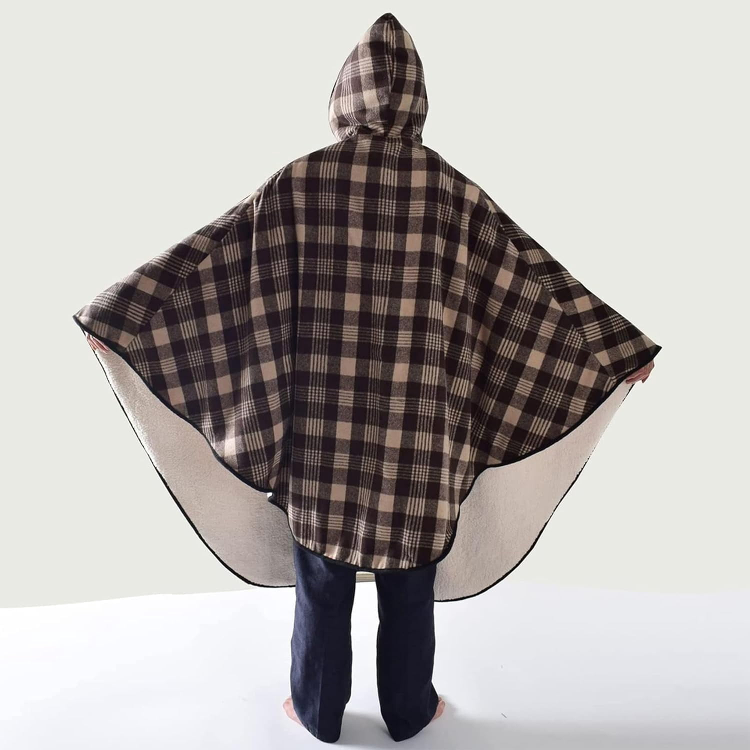Wheelchair Lap Blanket for Elderly: Winter Ponchos Cape Coat for Women and Men, Fleece Lined Wheelchair Cape with Hood, Warm Soft Lap Blanket for Office, Gifts for Homebound Seniors
