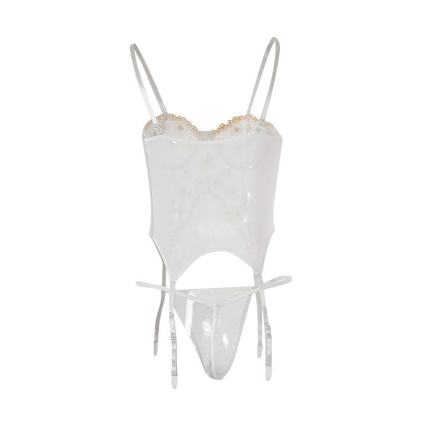 XIAQUJ Women Embroidered Lace Net Gauze Perspective Lingerie Underwear Set  Lingerie Set for Women White S 