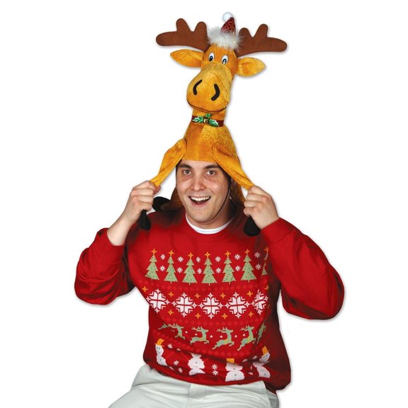 6 Pack Beistle Plush Christmas Moose Hat
