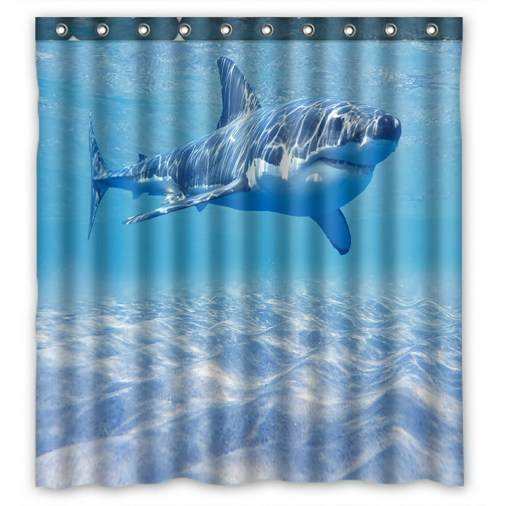 PHFZK Underwater World Shower Curtain, Great White Shark in the Ocean