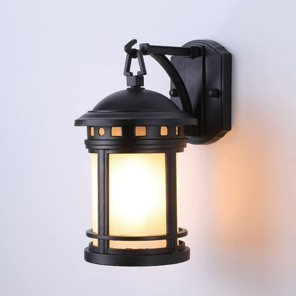Outdoor Wall Light Frosted Glass Porch Lantern with Frosted Glass Shade, Waterproof Patio Wall Sconce Garden Lighting Fixture, Black Metal Wall Lamps for Garage Doorway