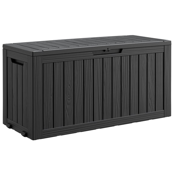 80 Gallon Deck Box, Outdoor Storage Box, Lockable Large Waterproof Resin Indoor Storage Box for Patio, Cushions, Pool Supplies, Black