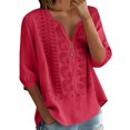 thumbnail image 2 of Womens 3/4 Sleeve Tops Cotton Linen Shirts Embroidered V Neck Button Boho Blouses Loose Fit Dressy Casual Tunic Top, 2 of 7