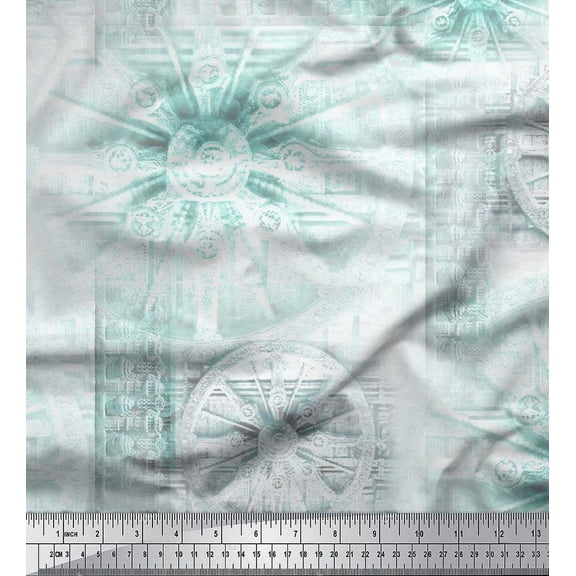 Soimoi Cotton Duck Fabric Elephant & Wheel Panel Print Fabric by the Yard 42 Inch Wide