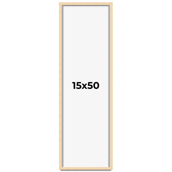 15x50 Frame Natural Wood Picture Frame | 0.75 Inch Moulding Width | with UV Acrylic Plexiglass,
