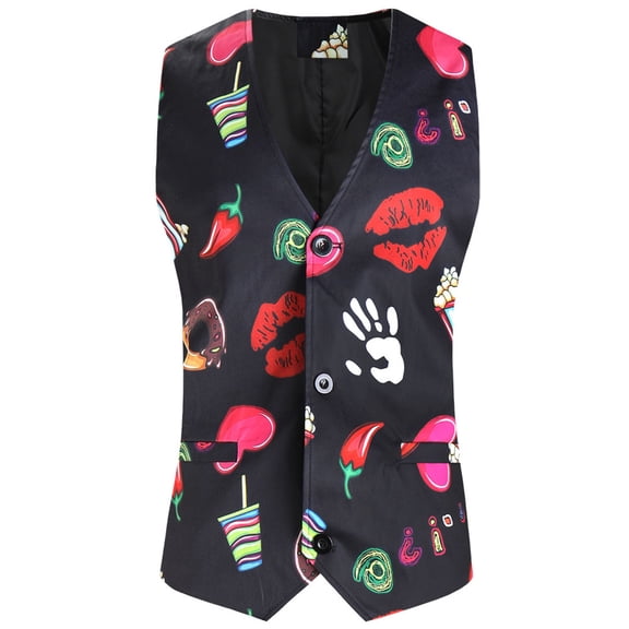 YAYUBA Mens Suit Vest Paisley Floral Victorian Vests Valentines Day Casual 3D Digital Heart Shaped Print V Neck Sleeveless Coat Suit Vest Top
