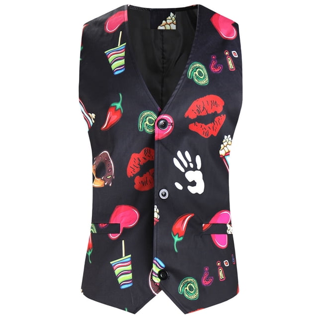 JHLZHS Oversized Leather Jacket Mens Valentine Day Printing Dinner Date Suit Vest Vest Top Oversized Leather Jacket 059