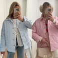 thumbnail image 2 of Gupgi Manteau Matelassé à Rayures pour Femmes, Col Rabattu, devant à Boutons, Manteau Matelassé Automne Hiver, Manches Longues, Veste Rembourrée, Vêtement d'Extérieur, 2 of 9