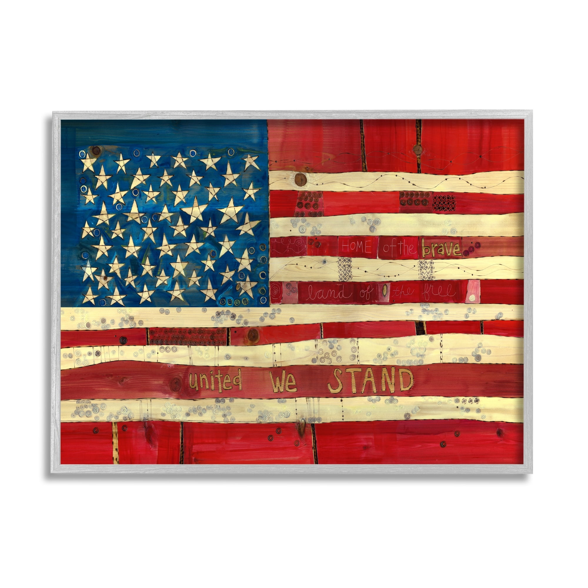 Stupell Industries United We Stand Independence Day Festive American Flag Painting Gray Framed Art Print Wall Art, Design by Stephanie Burgess