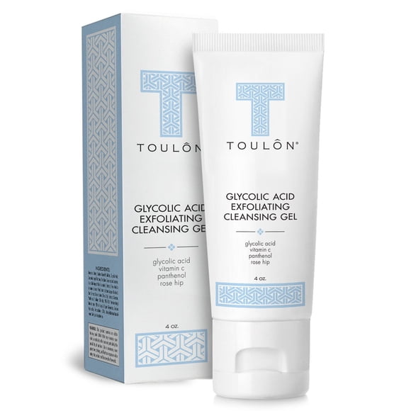 Limpiador facial con ácido glicólico TOULON: lavado facial alfa hidroxi con vitamina C AHA y rosa mosqueta para exfoliar la piel seca y sensible para mujeres y hombres