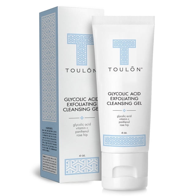 Limpiador facial con ácido glicólico TOULON: lavado facial alfa hidroxi con vitamina C AHA y rosa mosqueta para exfoliar la piel seca y sensible para mujeres y hombres