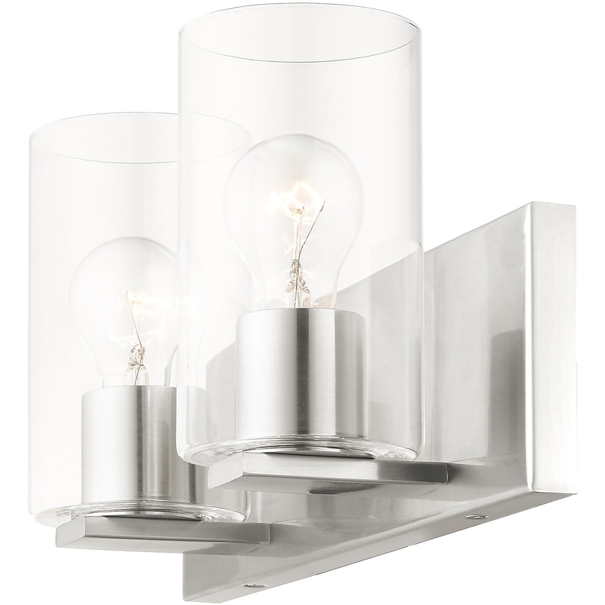 15 inch 2 Light Brushed Nickel Bathroom Vanity light fixture with Clear Glass Shade