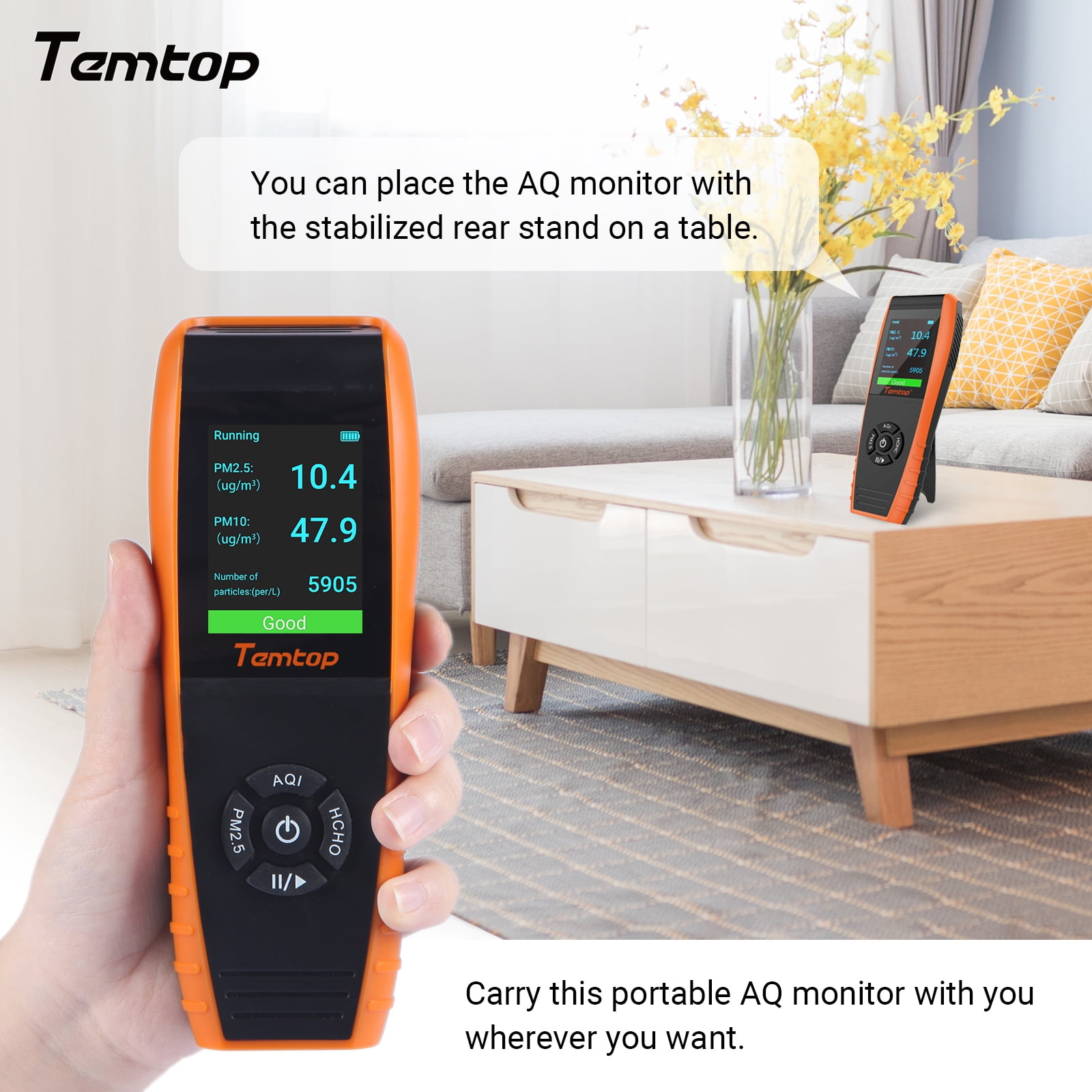 Temtop S1 Indoor Air Quality Monitor AQI PM2.5 Temperature Humidity De