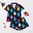 thumbnail image 5 of Feancey Womens 2 Piece Outfits Dressy Casual Easter Colorful Eggs Printed Pajama Sets Comfy Short Sleeve Button Down Shirts and Shorts Set Black XXL, 5 of 6