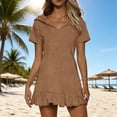 thumbnail image 2 of RongHuan Sundresses Womens Summer Casual Hooded Short Sleeve Mini Dress Cute Vacation Going Out Solid Ruffle Hem Dresses, 2 of 10