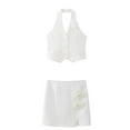 thumbnail image 1 of Birdeem Ensemble Mode Femme Col en V Décontracté Sans Manches Boutons Hauts Shorts Jupe, 1 of 10