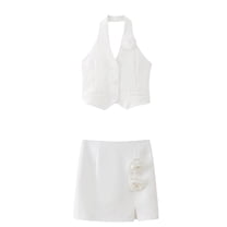 qolati Tow Piece Sets for Women Summer Halter Neck Sleeveless Button Down Vest Shorts Sets Business Work Matching Set 2024