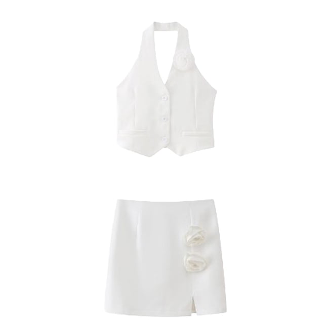 Birdeem Ensemble Mode Femme Col en V Décontracté Sans Manches Boutons Hauts Shorts Jupe