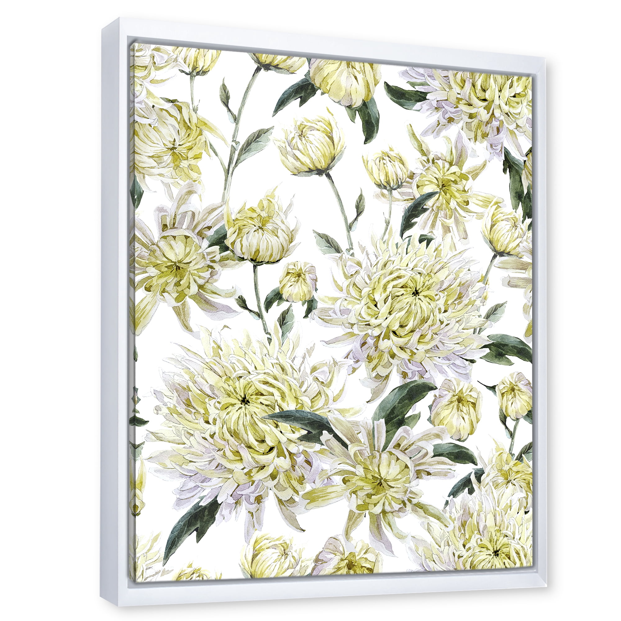 Designart 'Ancient Yellow Chrysanthemus I' Traditional Framed Canvas Wall Art Print