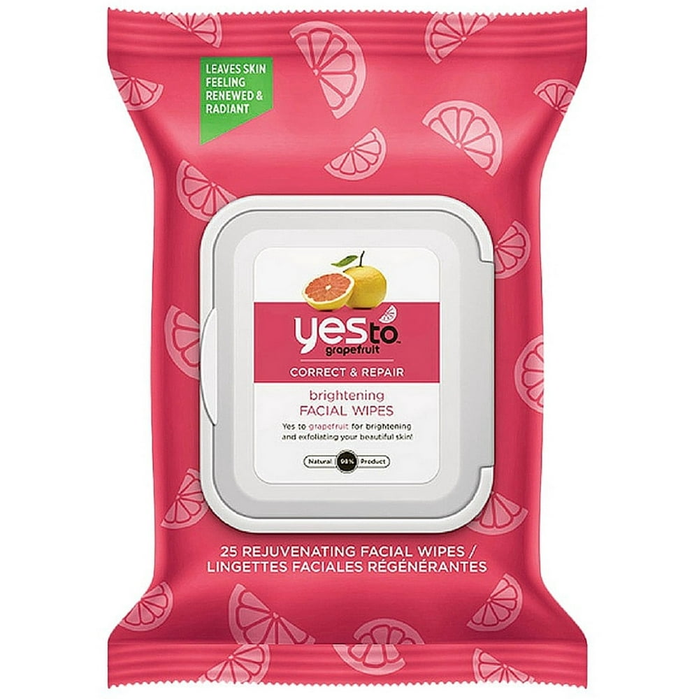 3 Pack Yes to Grapefruit Rejuvenating Facial Wipes, Correct & Repair 25 ea